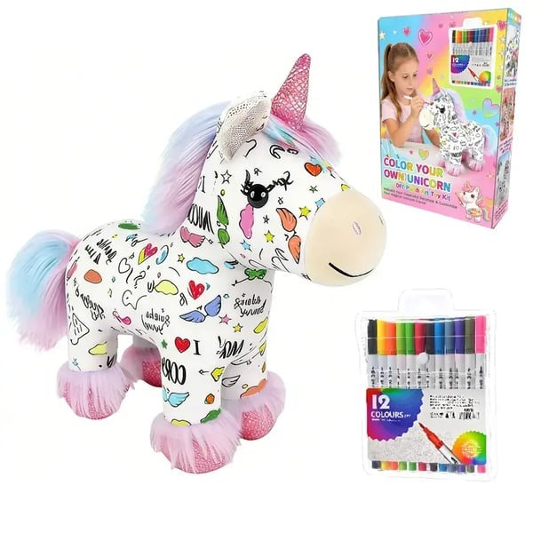 š¦ DIY Coloring Unicorn Plush ā 12 Markers, Reusable & Washable
