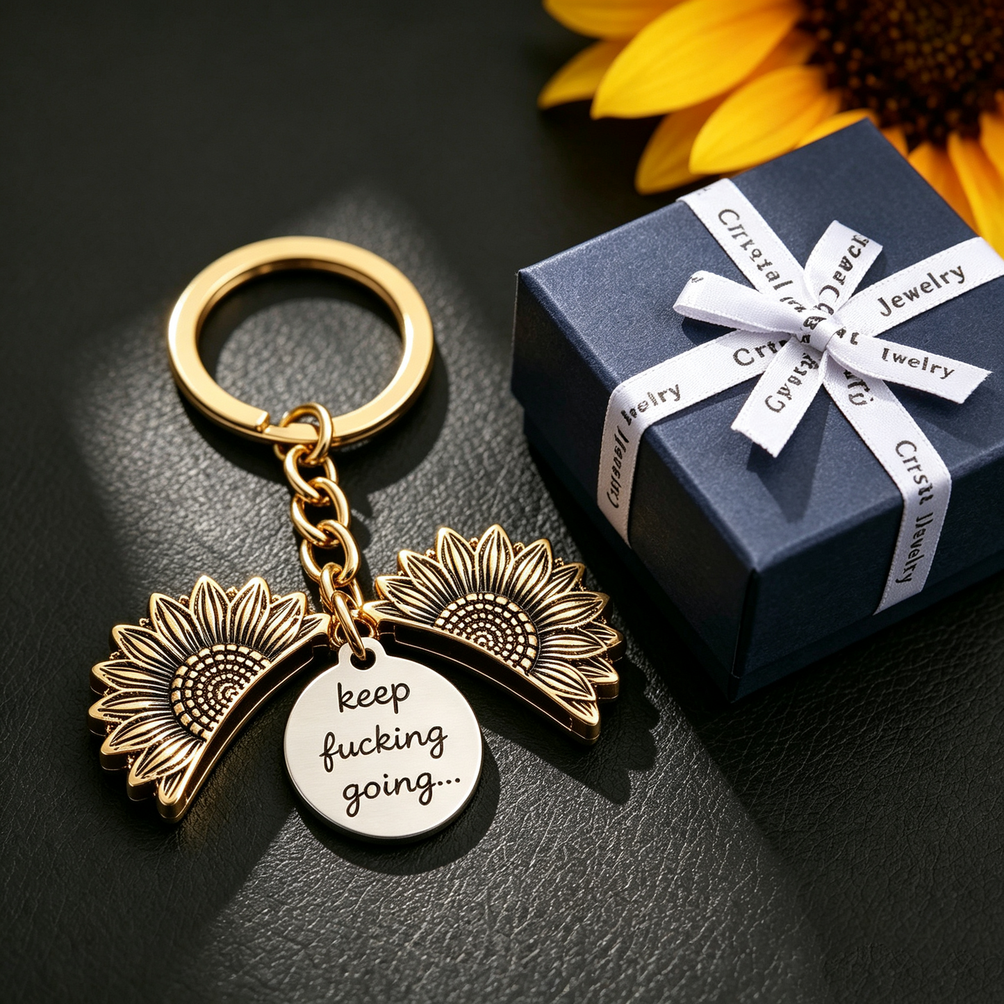 ❤️Resilience Blooms Sunflower Keychain🎁"Keep F*ing Going" Inspirational Gift