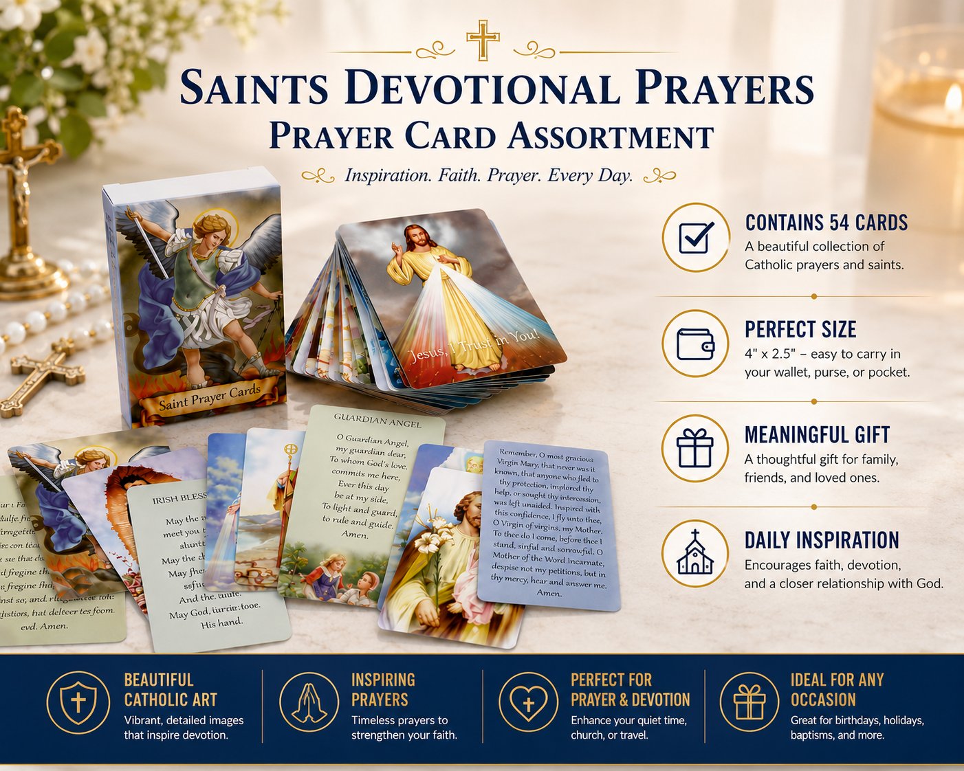 βοΈ Catholic Genuine Leather Holy Card Holder β Pocket Prayer Card Organizer with Snap Closure