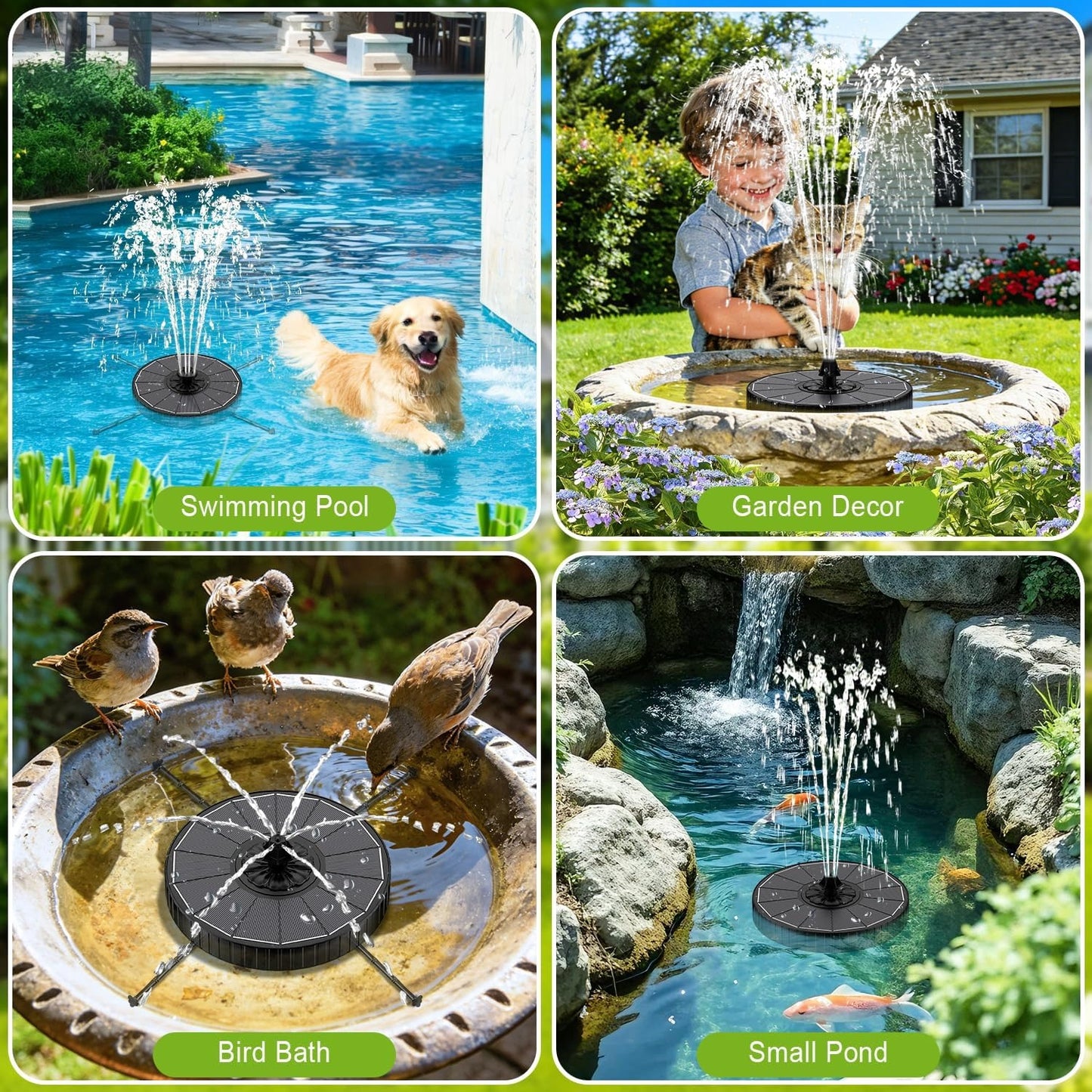 Solar Water Fountain with 6 Nozzles