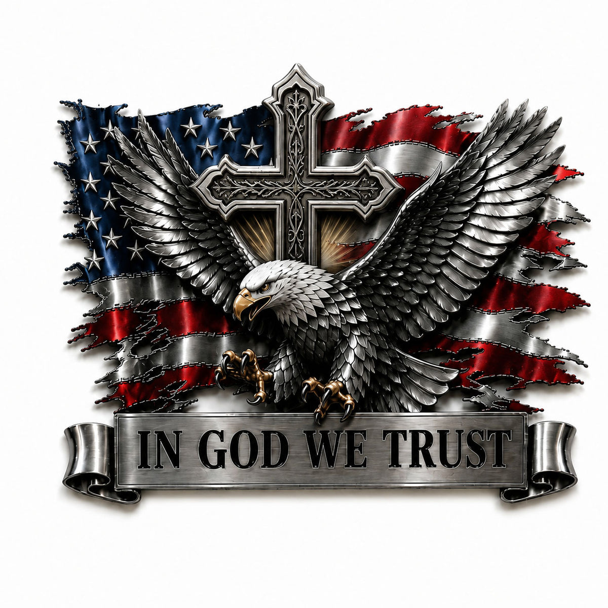 🦅 In God We Trust Bald Eagle American Flag 3D Metal Car Emblem Badge