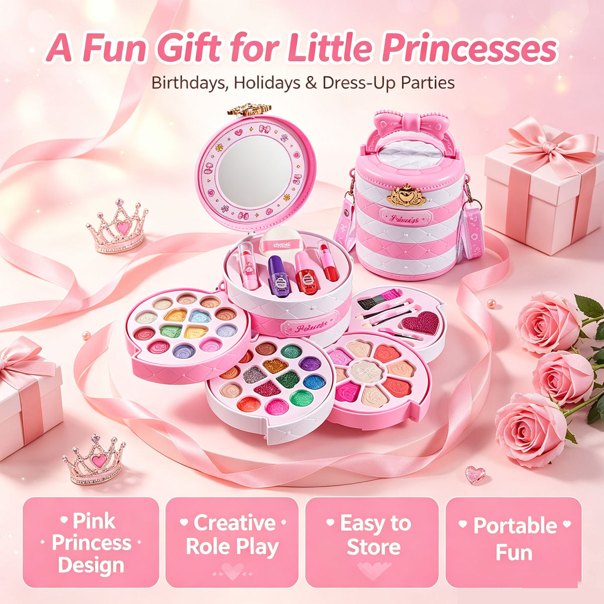 🎨 Little Princess Makeup Set – Washable Pretend Play Beauty Case for Kids