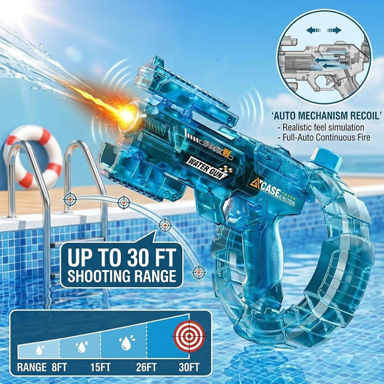 dht™⭐Automatic Squirt Water Gun Blaster with 32ft Long Range✨LED Light-Up Water Pistol with Rechargeable Battery