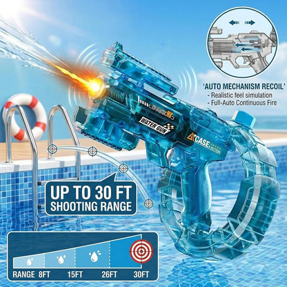 dht™⭐Automatic Squirt Water Gun Blaster with 32ft Long Range✨LED Light-Up Water Pistol with Rechargeable Battery