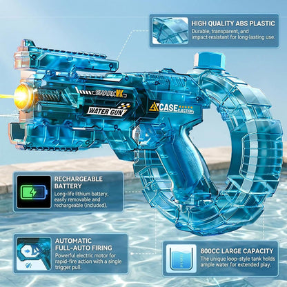 dht™⭐Automatic Squirt Water Gun Blaster with 32ft Long Range✨LED Light-Up Water Pistol with Rechargeable Battery