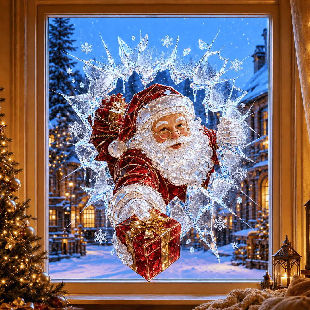 ✨🎄Crystal Christmas Break-In Window Decal — 3D Shattered-Glass Holiday Window Decoration