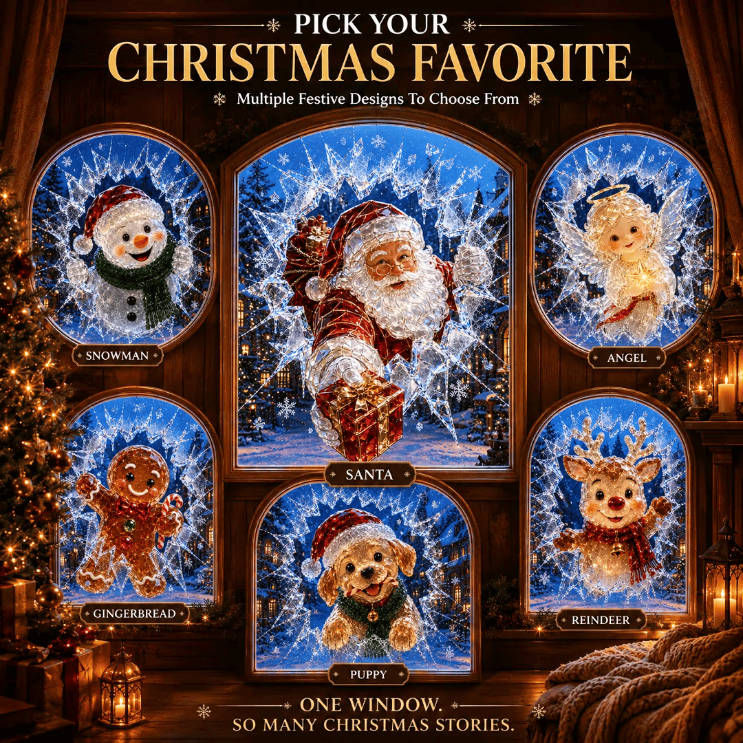 ✨🎄Crystal Christmas Break-In Window Decal — 3D Shattered-Glass Holiday Window Decoration