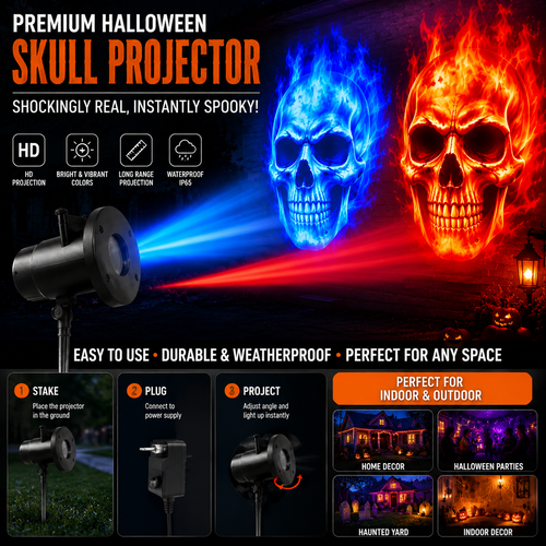🔥Halloween Skull Dynamic Light 10 Unique HD Projection Patterns