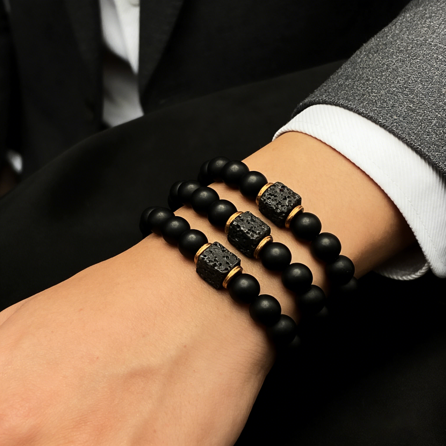 Black Agate and Lava Stone Bracelet