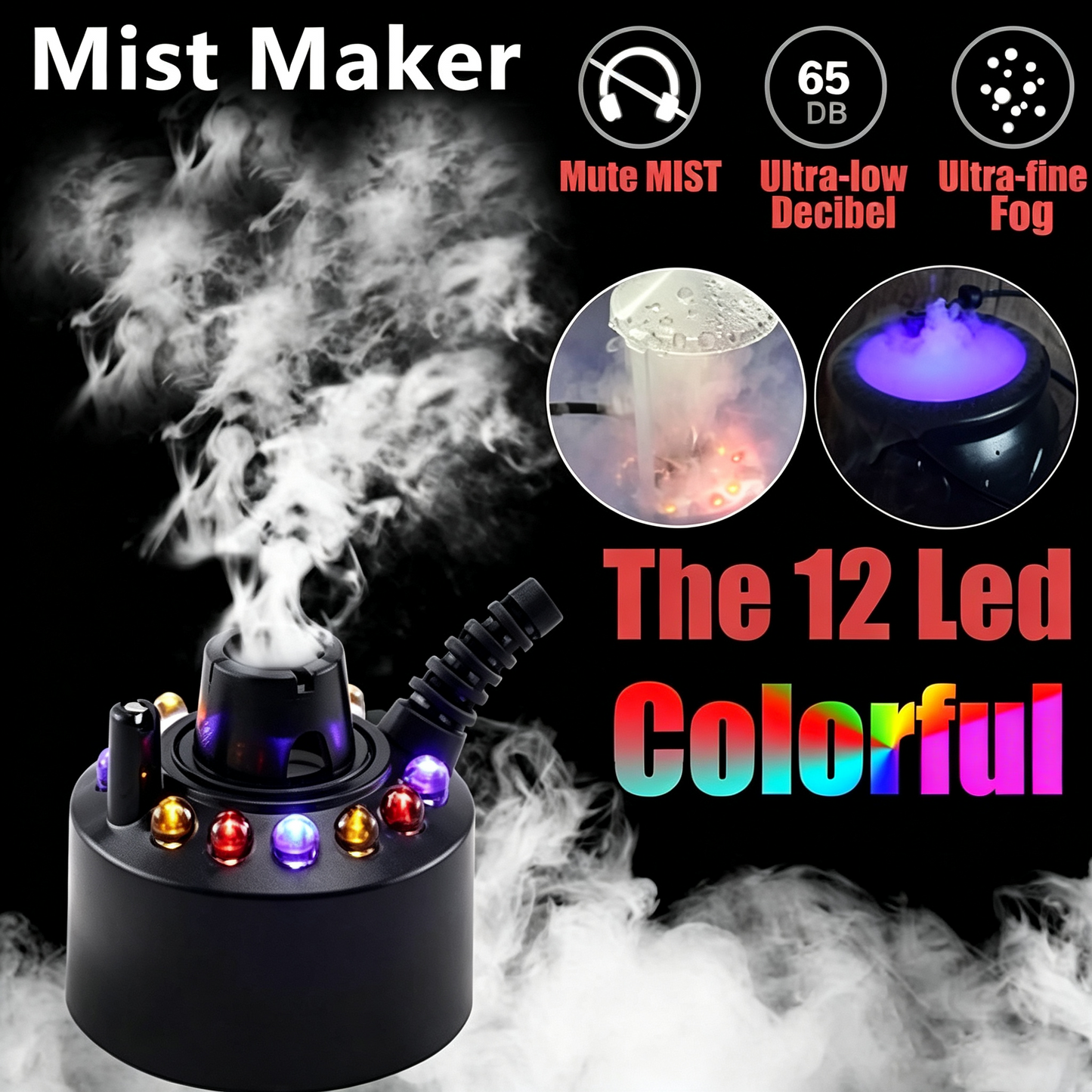 Halloween Ultrasonic mist generator with 12 LEDs
