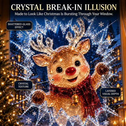 ✨🎄Crystal Christmas Break-In Window Decal — 3D Shattered-Glass Holiday Window Decoration
