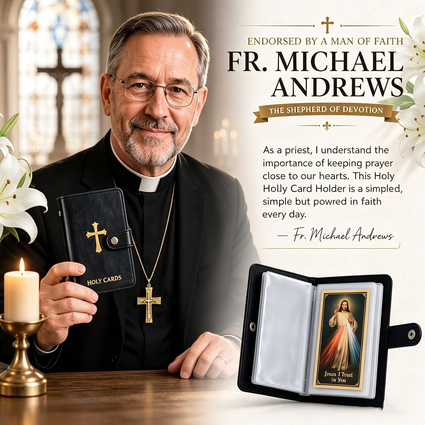 Catholic Faux Leather Holy Card Holder