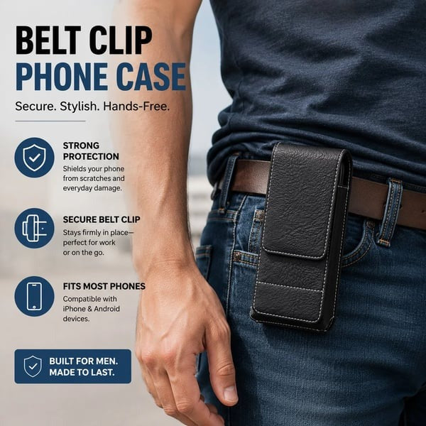 📱 Multi-pocket genuine leather waist-mounted phone pouch