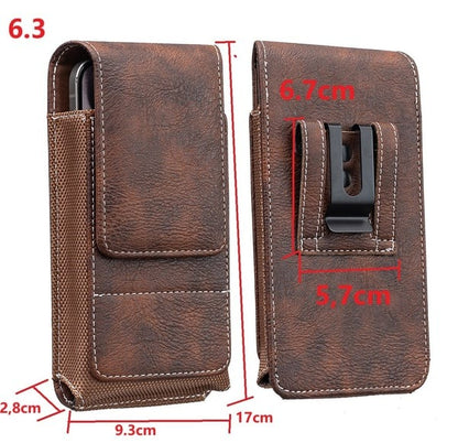 📱 Multi-pocket genuine leather waist-mounted phone pouch