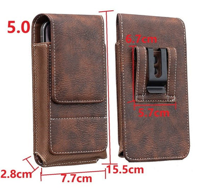 📱 Multi-pocket genuine leather waist-mounted phone pouch
