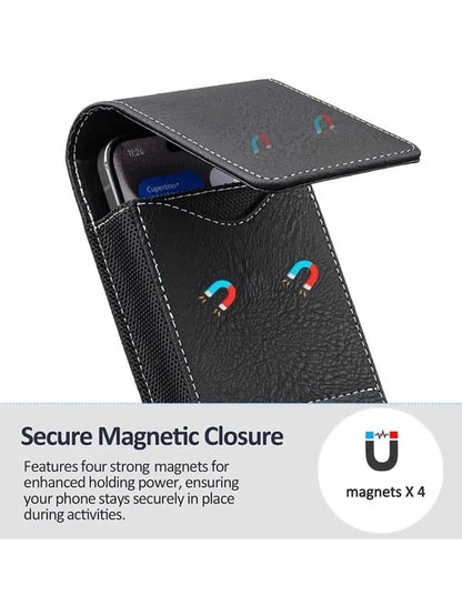 📱 Multi-pocket genuine leather waist-mounted phone pouch