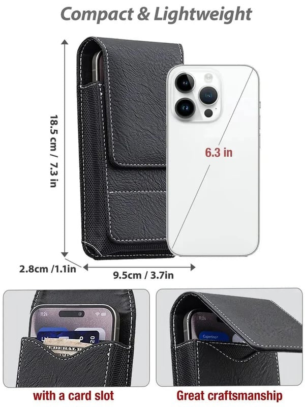 📱 Multi-pocket genuine leather waist-mounted phone pouch