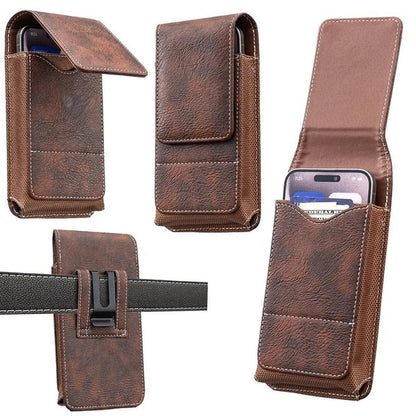 📱 Multi-pocket genuine leather waist-mounted phone pouch