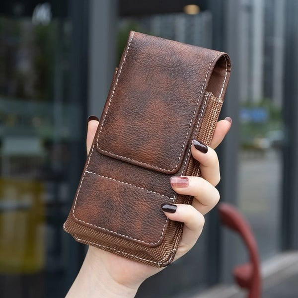 📱 Multi-pocket genuine leather waist-mounted phone pouch