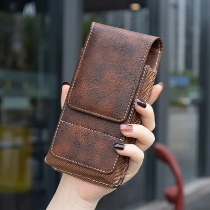📱 Multi-pocket genuine leather waist-mounted phone pouch