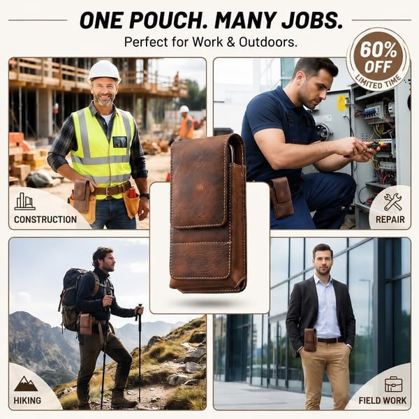 📱 Multi-pocket genuine leather waist-mounted phone pouch