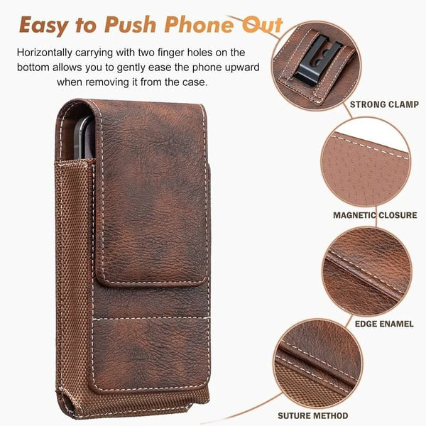 📱 Multi-pocket genuine leather waist-mounted phone pouch