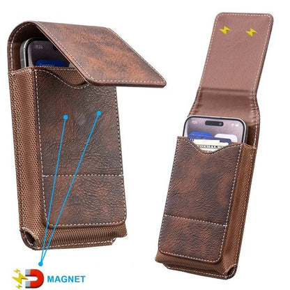 📱 Multi-pocket genuine leather waist-mounted phone pouch