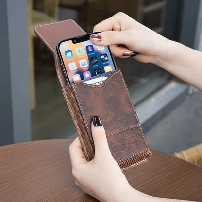 📱 Multi-pocket genuine leather waist-mounted phone pouch