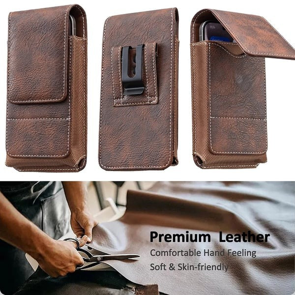 📱 Multi-pocket genuine leather waist-mounted phone pouch
