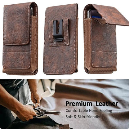 📱 Multi-pocket genuine leather waist-mounted phone pouch
