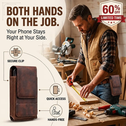 📱 Multi-pocket genuine leather waist-mounted phone pouch