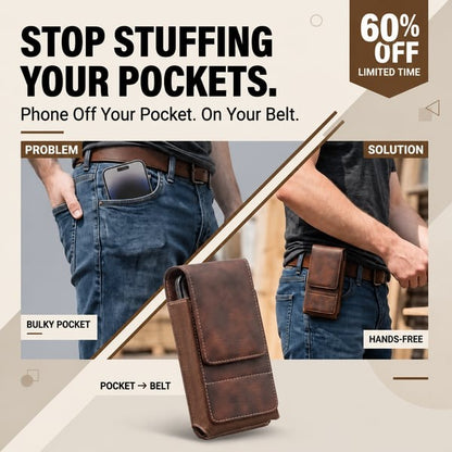 📱 Multi-pocket genuine leather waist-mounted phone pouch