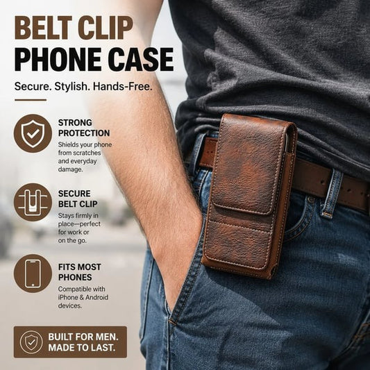 📱 Multi-pocket genuine leather waist-mounted phone pouch