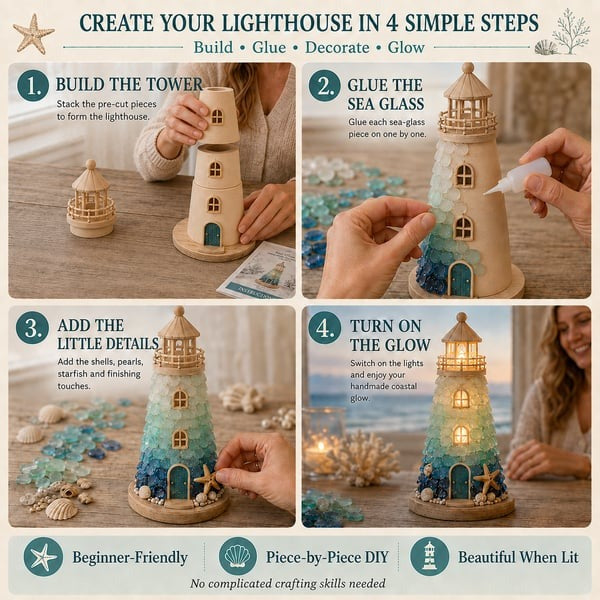 🌊 DIY Lighted Sea Glass-Style Lighthouse Kit Collection