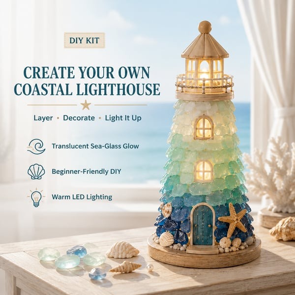 🌊 DIY Lighted Sea Glass-Style Lighthouse Kit Collection