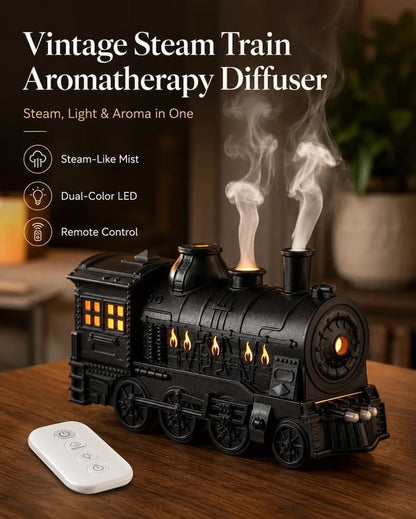 🚂Vintage Steam Train Humidifier Aromatherapy Diffuser with LED Light