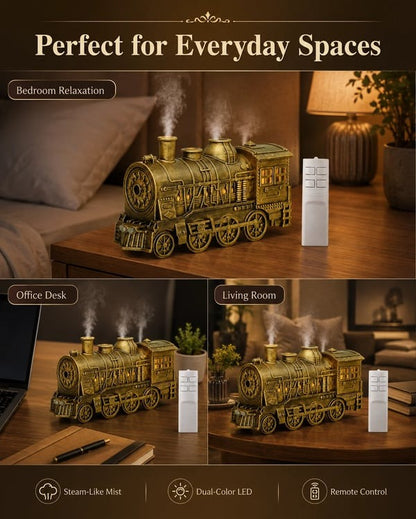 🚂Vintage Steam Train Humidifier Aromatherapy Diffuser with LED Light