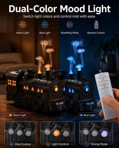 🚂Vintage Steam Train Humidifier Aromatherapy Diffuser with LED Light