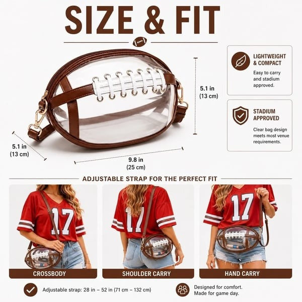 🏈 Clear Football Crossbody Bag