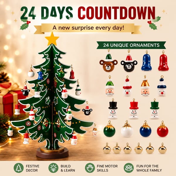 🎄24-Day Christmas Tree Advent Calendar – Daily Ornament Surprises & Holiday Family Fun