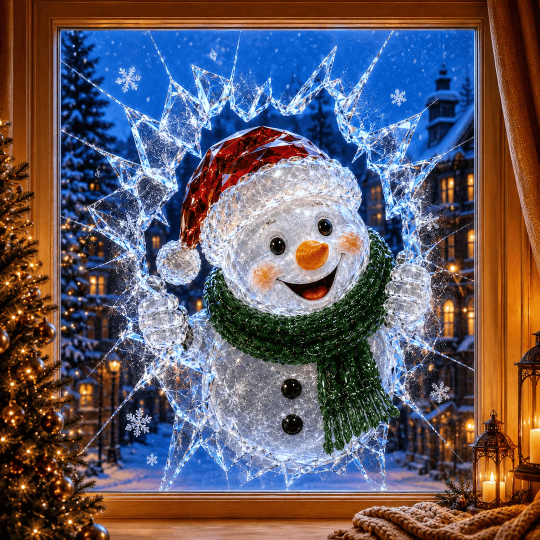 ✨🎄Crystal Christmas Break-In Window Decal — 3D Shattered-Glass Holiday Window Decoration
