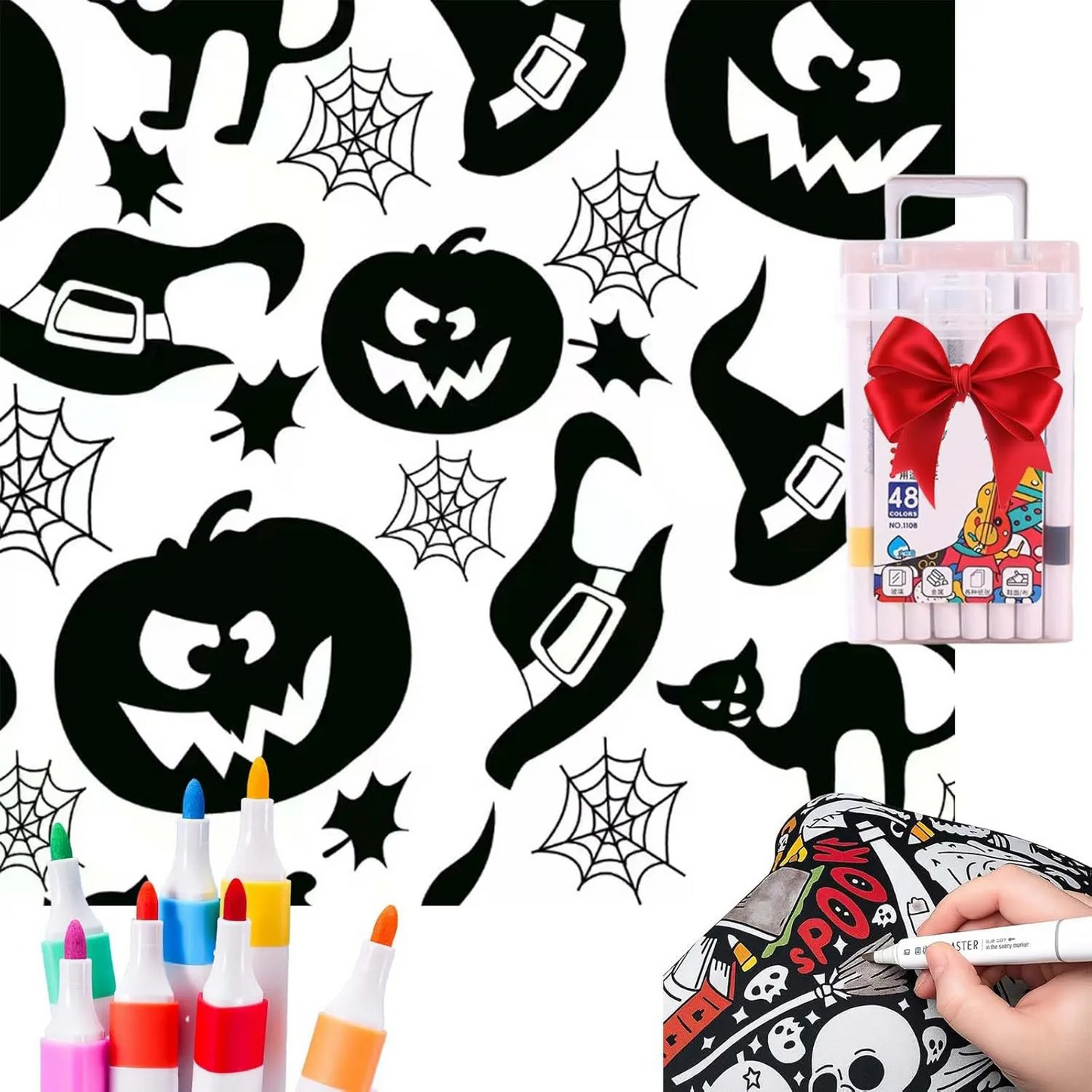👻Halloween DIY Coloring Blanket with Free 24 Markers🎁Perfect Gift For Family & Friends