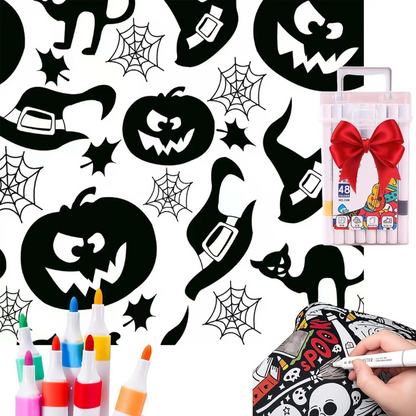 👻Halloween DIY Coloring Blanket with Free 24 Markers🎁Perfect Gift For Family & Friends
