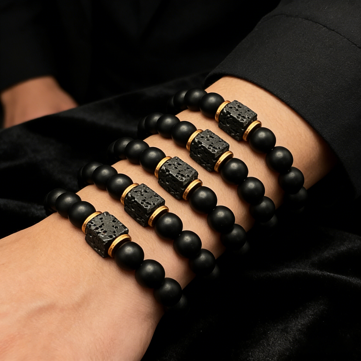 Black Agate and Lava Stone Bracelet
