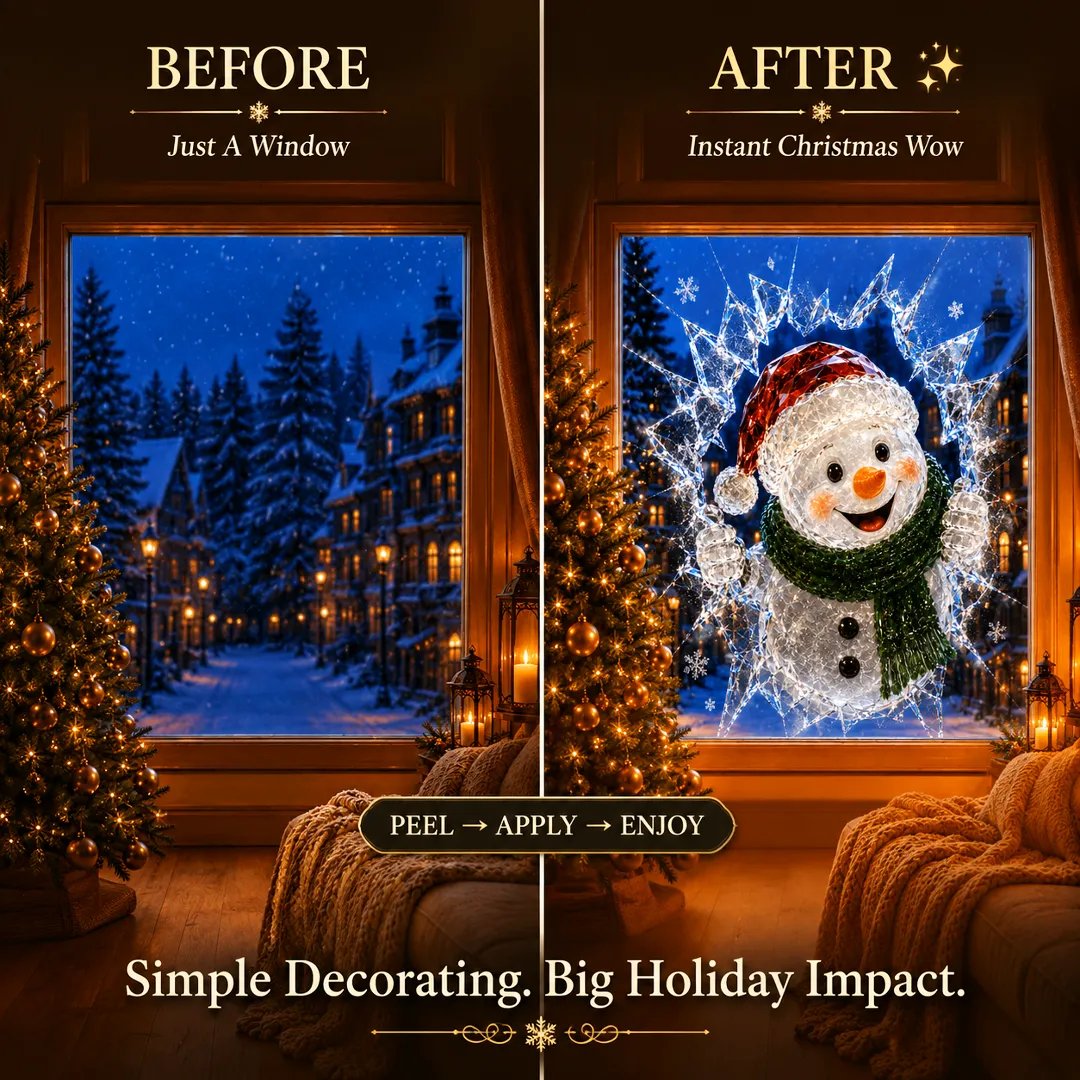 ✨🎄Crystal Christmas Break-In Window Decal — 3D Shattered-Glass Holiday Window Decoration