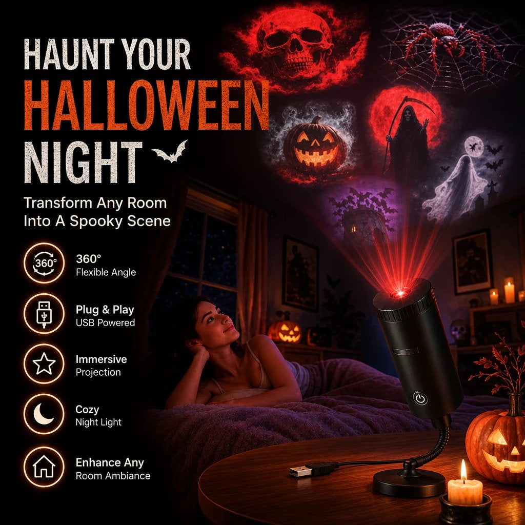 🎄🌟 Plug-&-Play HD Halloween Projector – 6 or 10 Festive Scenes