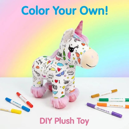 🦄 DIY Coloring Unicorn Plush — 12 Markers, Reusable & Washable
