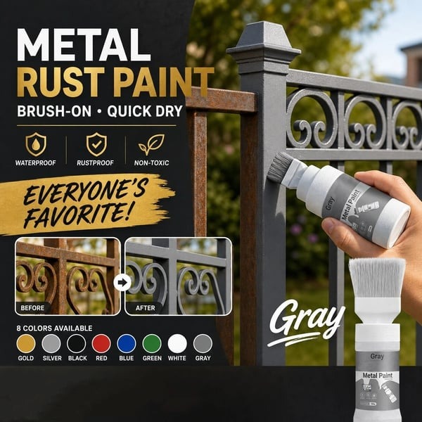 🎨 Water-Based Metallic Silver Paint with Built-in Brush