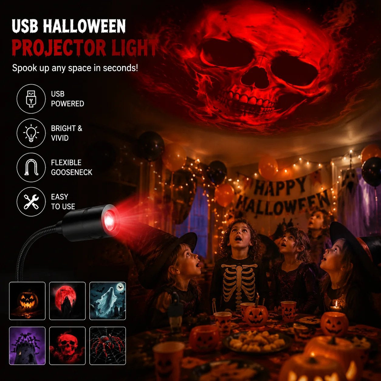 🎄🌟 Plug-&-Play HD Halloween Projector – 6 or 10 Festive Scenes