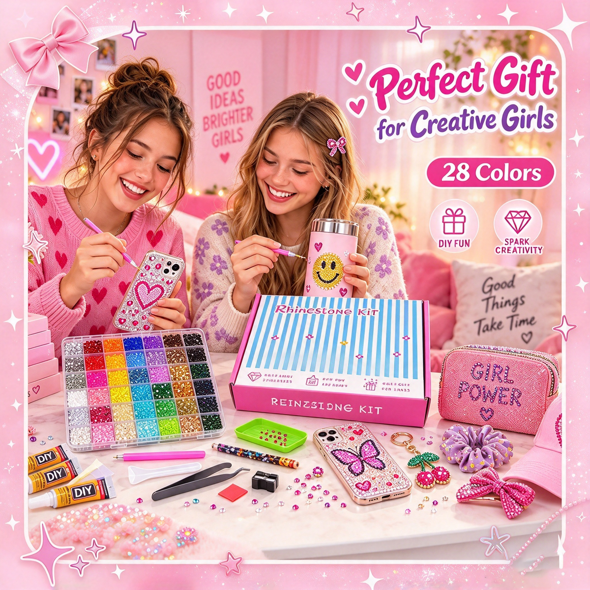 dht™⭐Glitter Rhinestone Bedazzling Kit – 28-Color Resin Rhinestones for DIY Crafting